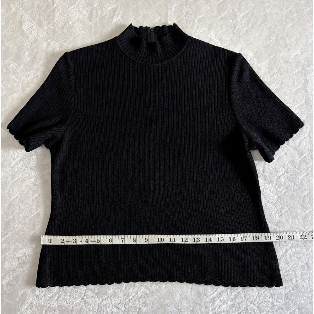 St. John Black Ribbed Short-Sleeve Mock Neck Top - Picture 8 of 9
